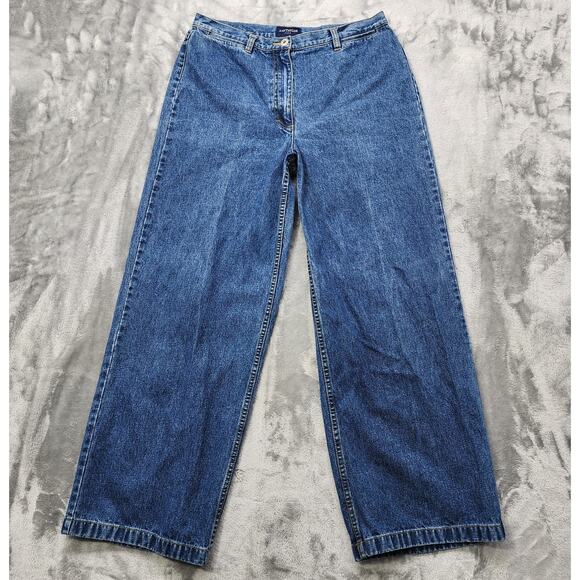 Vintage 90s Ann Taylor Jeans Womens 12 Blue High Rise Wide Leg Baggy Loose Fit - Picture 1 of 11